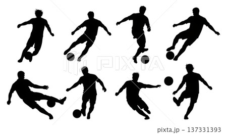 Black Solid Basketball Defensive Slide Silhouettes Set of Six on White Background 137331393