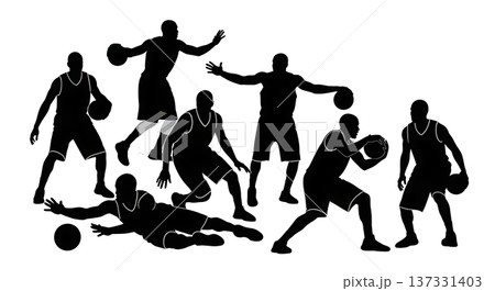 Black Solid Basketball Defensive Slide Silhouettes Set of Six on White Background Black Solid Basketball Defensive Slide Silhouettes Set of Six on White Background 137331403