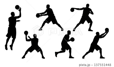 Black Solid Basketball Outlet Delivery Silhouettes Set of Six on White Background Black Solid Basketball Outlet Delivery Silhouettes Set of Six on White Background 137331448