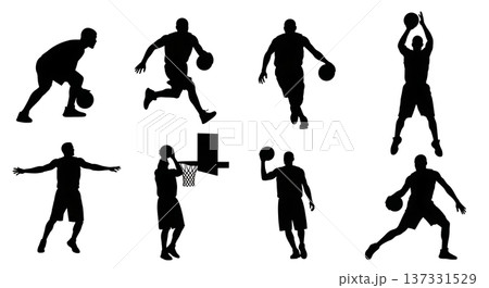 Black Solid Basketball Post Drive Silhouettes Set of Six on White Background Black Solid Basketball Post Drive Silhouettes Set of Six on White Background 137331529