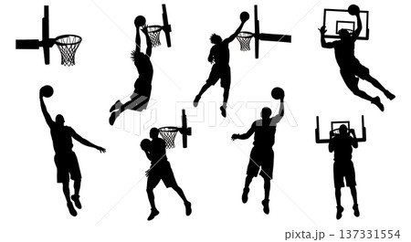 Black Solid Basketball Rim Hang Silhouettes Set of Six on White Background Black Solid Basketball Rim Hang Silhouettes Set of Six on White Background 137331554