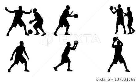Black Solid Basketball Screen and Roll Silhouettes Set of Six on White Background Black Solid Basketball Screen and Roll Silhouettes Set of Six on White Background 137331568