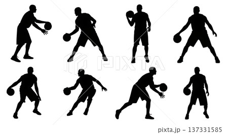 Black Solid Basketball Jab Step Silhouettes Set of Six on White Background Black Solid Basketball Jab Step Silhouettes Set of Six on White Background 137331585