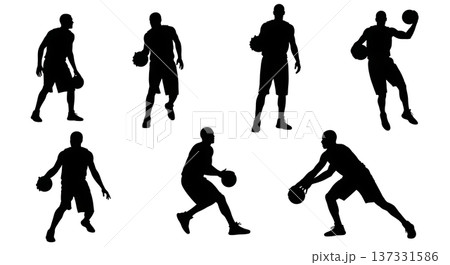 Black Solid Basketball Jab Step Silhouettes Set of Six on White Background 137331586