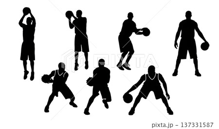 Black Solid Basketball Jab Step Silhouettes Set of Six on White Background Black Solid Basketball Jab Step Silhouettes Set of Six on White Background 137331587