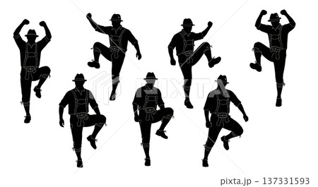 Black Solid Bavarian Schuhplattler Silhouettes Set of Six on White Background Black Solid Bavarian Schuhplattler Silhouettes Set of Six on White Background 137331593