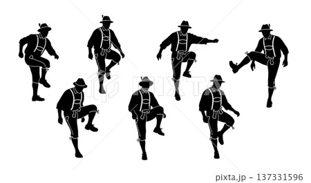 Black Solid Bavarian Schuhplattler Silhouettes Set of Six on White Background 137331596