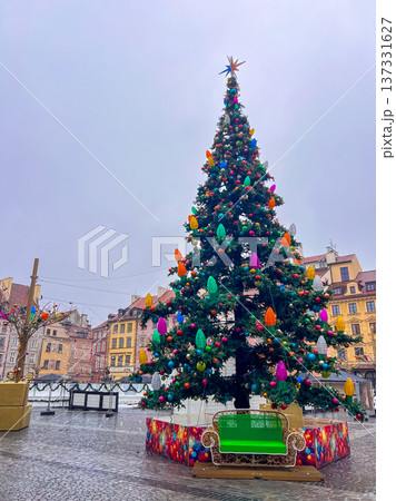 A large Christmas tree on Market square in Warsaw, Poland 137331627