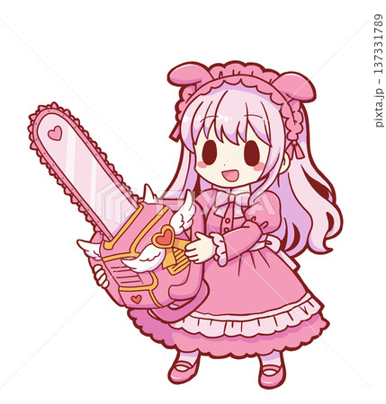 チェーンソーを持ったゴスロリの女の子・ピンク チェーンソーを持ったゴスロリの女の子・ピンク 137331789