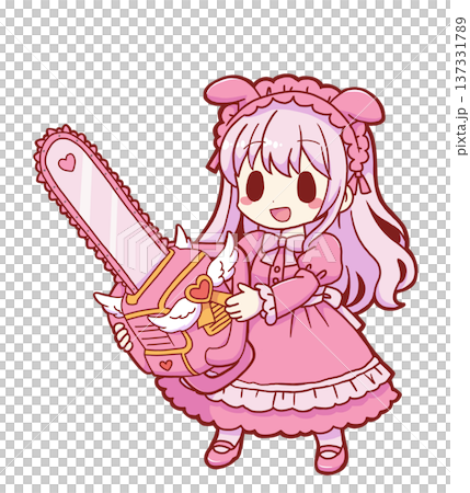 チェーンソーを持ったゴスロリの女の子・ピンク チェーンソーを持ったゴスロリの女の子・ピンク 137331789