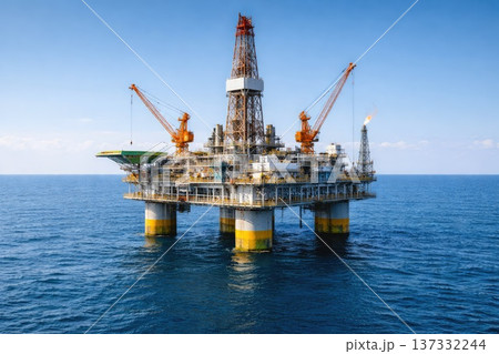 Offshore oil drilling platform in open sea industrial energy production concept Offshore oil drilling platform in open sea industrial energy production concept 137332244