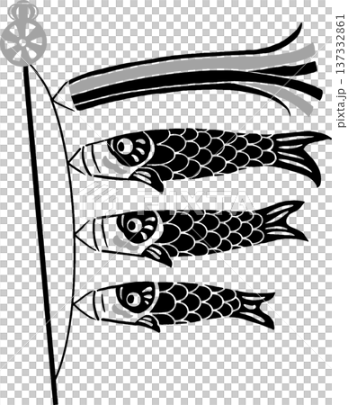 Monochrome illustration of a paper cutout and tenugui style carp streamer Monochrome illustration of a paper cutout and tenugui style carp streamer 137332861