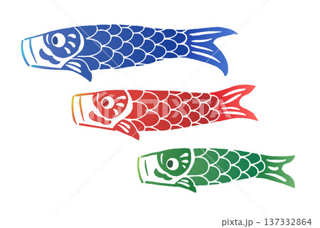 切り絵・手ぬぐい風の3匹の鯉のぼりのイラスト 137332864
