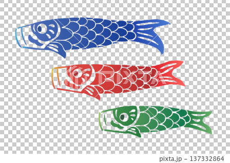 切り絵・手ぬぐい風の3匹の鯉のぼりのイラスト 137332864