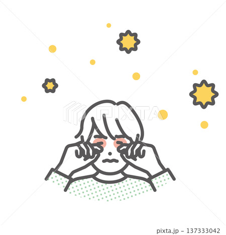 シンプル　イラスト　花粉症で目がかゆくて目をこする子供のイメージ ベクターイラスト 137333042