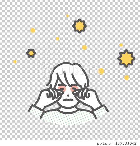 シンプル　イラスト　花粉症で目がかゆくて目をこする子供のイメージ ベクターイラスト 137333042