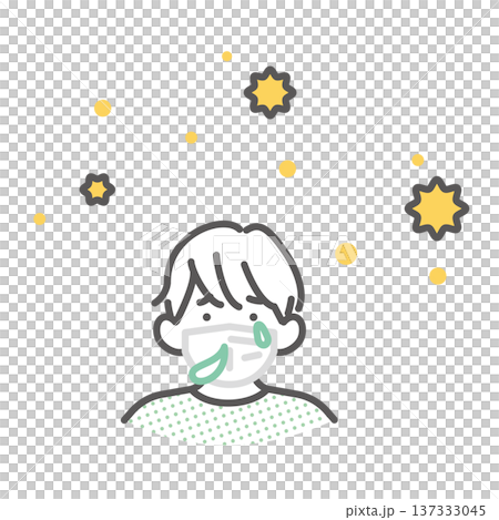 シンプル　イラスト　花粉症で鼻水が出ているマスク姿の子供のイメージ ベクターイラスト 137333045