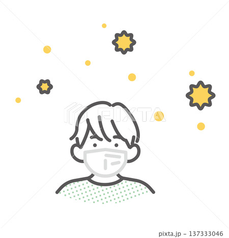 シンプル　イラスト　花粉対策でマスクを着用する子供のイメージ ベクターイラスト 137333046