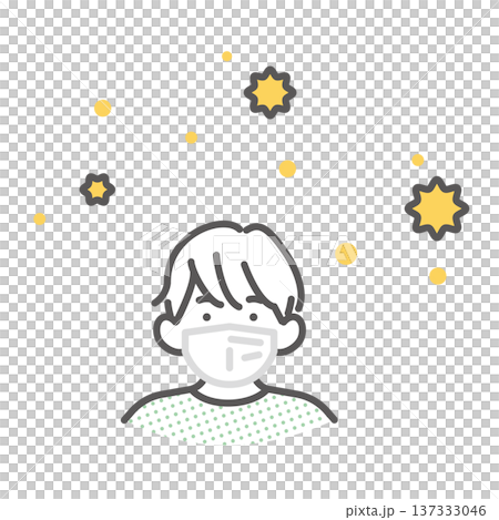 シンプル　イラスト　花粉対策でマスクを着用する子供のイメージ ベクターイラスト 137333046