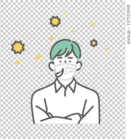 シンプル　イラスト　花粉対策でマスクを着用する日本人男性のイメージ ベクターイラスト 137333048