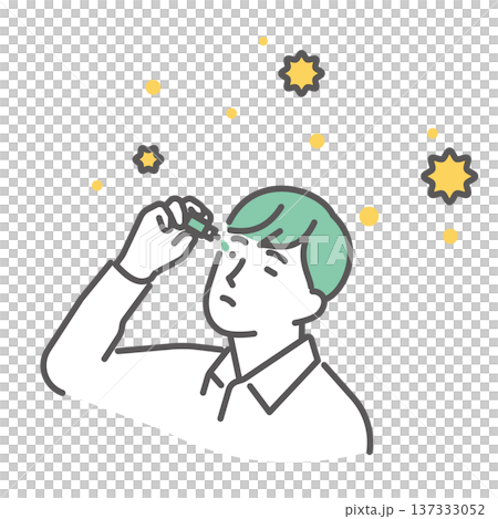 シンプル　イラスト　花粉症で目薬をさす男性と飛散する花粉のイメージ ベクターイラスト 137333052