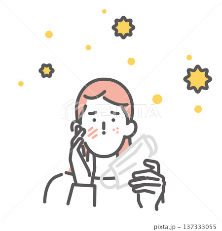 シンプル　イラスト　花粉症で肌荒れや湿疹が出る日本人女性のイメージ ベクターイラスト 137333055