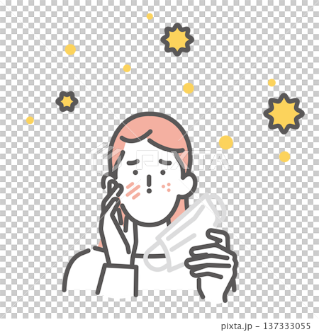 シンプル　イラスト　花粉症で肌荒れや湿疹が出る日本人女性のイメージ ベクターイラスト 137333055