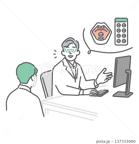 シンプル イラスト 花粉症の舌下免疫療法を医師から説明される日本人男性のイメージ ベクターイラスト シンプル イラスト 花粉症の舌下免疫療法を医師から説明される日本人男性のイメージ ベクターイラスト 137333060
