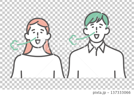 一幅簡單的插圖,描繪了一男一女舒適地用鼻子呼吸。向量圖。 一幅簡單的插圖,描繪了一男一女舒適地用鼻子呼吸。向量圖。 137333066