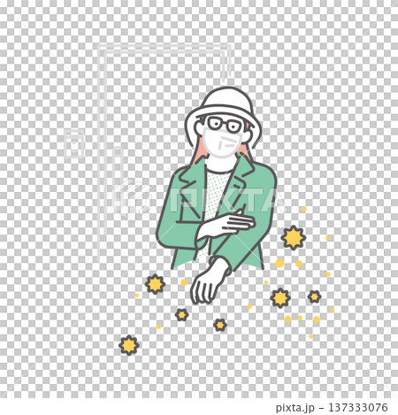 Simple illustration of a woman brushing pollen off her clothes at the entrance. Vector illustration Simple illustration of a woman brushing pollen off her clothes at the entrance. Vector illustration 137333076
