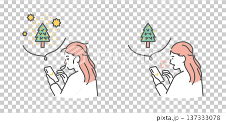一幅簡單的插圖,描繪了一位女士正在用智慧型手機查看花粉擴散訊息。向量圖。 一幅簡單的插圖,描繪了一位女士正在用智慧型手機查看花粉擴散訊息。向量圖。 137333078