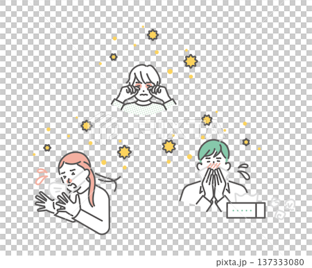 シンプル　イラスト　花粉症の主な症状のイメージ ベクターイラスト 137333080