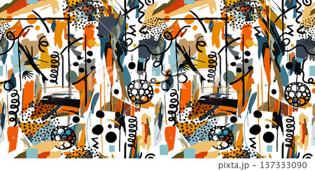 Seamless abstract cheerful graphic background paint strokes. Hand drawn. Not AI, minimalist backgrounds 137333090