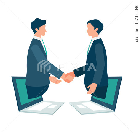 オンライン商談が成立し握手をするビジネスマン 137333340