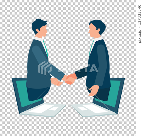 オンライン商談が成立し握手をするビジネスマン 137333340