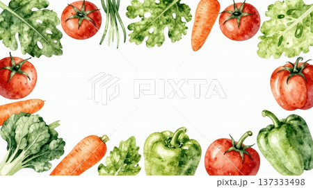 リアルな野菜の水彩イラストフレーム 137333498