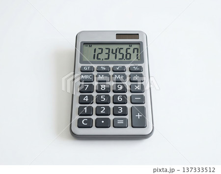 Modern calculator displaying numbers on screen, ideal for finance, accounting, and office work. 137333512