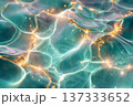 エメラルドグリーンの水面と金の光の抽象背景　幻想的なラグジュアリー 137333652