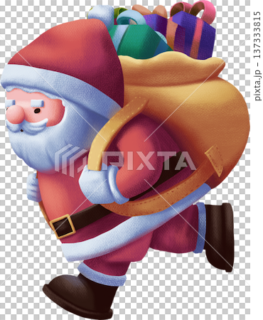 Cute Santa Claus Running with Sack of Gifts Cute Santa Claus Running with Sack of Gifts 137333815
