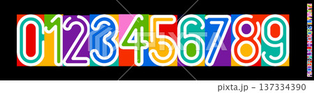 Color Numbers Letters Alphabet Font for Kid Birthday Years Logo, Corporate Anniversary Sign, Race Sport Team Jersey Numeric. Colorful Cutout Paper Typographic Design. Vector Illustration Color Numbers Letters Alphabet Font for Kid Birthday Years Logo, Corporate Anniversary Sign, Race Sport Team Jersey Numeric. Colorful Cutout Paper Typographic Design. Vector Illustration 137334390