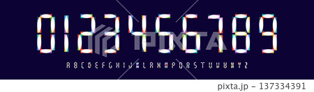 Color Numbers Letters Alphabet Font for Kid Birthday Years Logo, Corporate Anniversary Sign, Race Sport Team Jersey Numeric. Colorful Cutout Paper Typographic Design. Sports Num. Vector Illustration 137334391