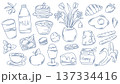 Set hand drawn whimsical breakfast themed illustrations 137334416