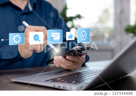 Digital Workflow Approval and Customer Feedback Management Concept Digital Workflow Approval and Customer Feedback Management Concept 137334499