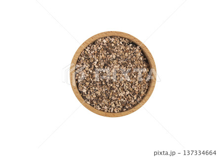 Bistorta officinalis known as bistort, common bistort, European bistort or meadow bistort in wooden bowl isolated on white background. 137334664