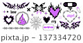Y2k gothic tattoo stickers, neo tribal black and violet elements in trendy emo style 137334720