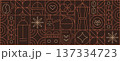 Abstract geometric coffee pattern with line art elements in minimalist style 137334723