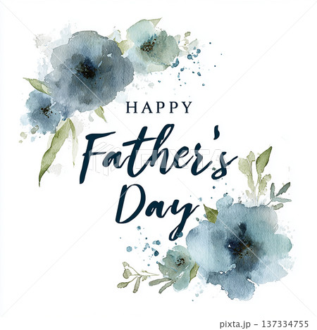 Celebration of Father's Day with blue flowers and greeting in the center on a white background Celebration of Father's Day with blue flowers and greeting in the center on a white background 137334755