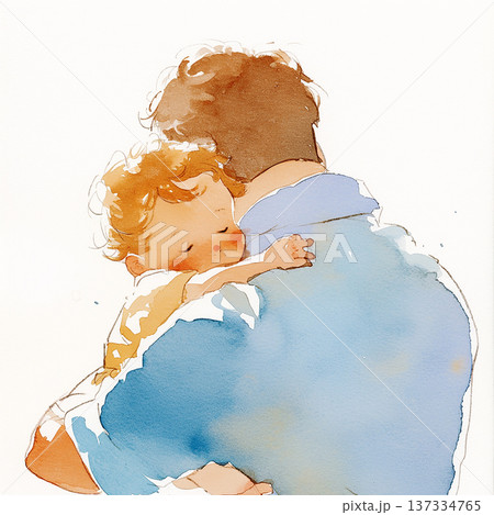 Father holds child in warm embrace during quiet moment in a cozy environment Father holds child in warm embrace during quiet moment in a cozy environment 137334765
