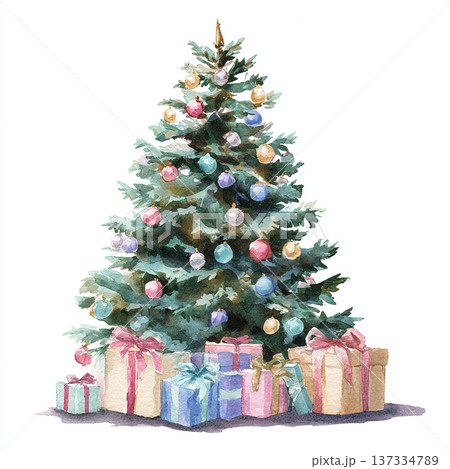 Christmas tree with gifts placed around it in a home setting during the holiday season Christmas tree with gifts placed around it in a home setting during the holiday season 137334789
