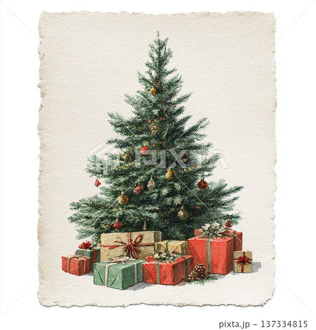 Christmas tree with wrapped gifts arranged around it in a cozy setting during the holiday season Christmas tree with wrapped gifts arranged around it in a cozy setting during the holiday season 137334815